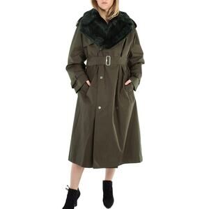 Burberry The Kensington Belted Trench Coat UK 6 NEW Faux Fur Otter Green Collar